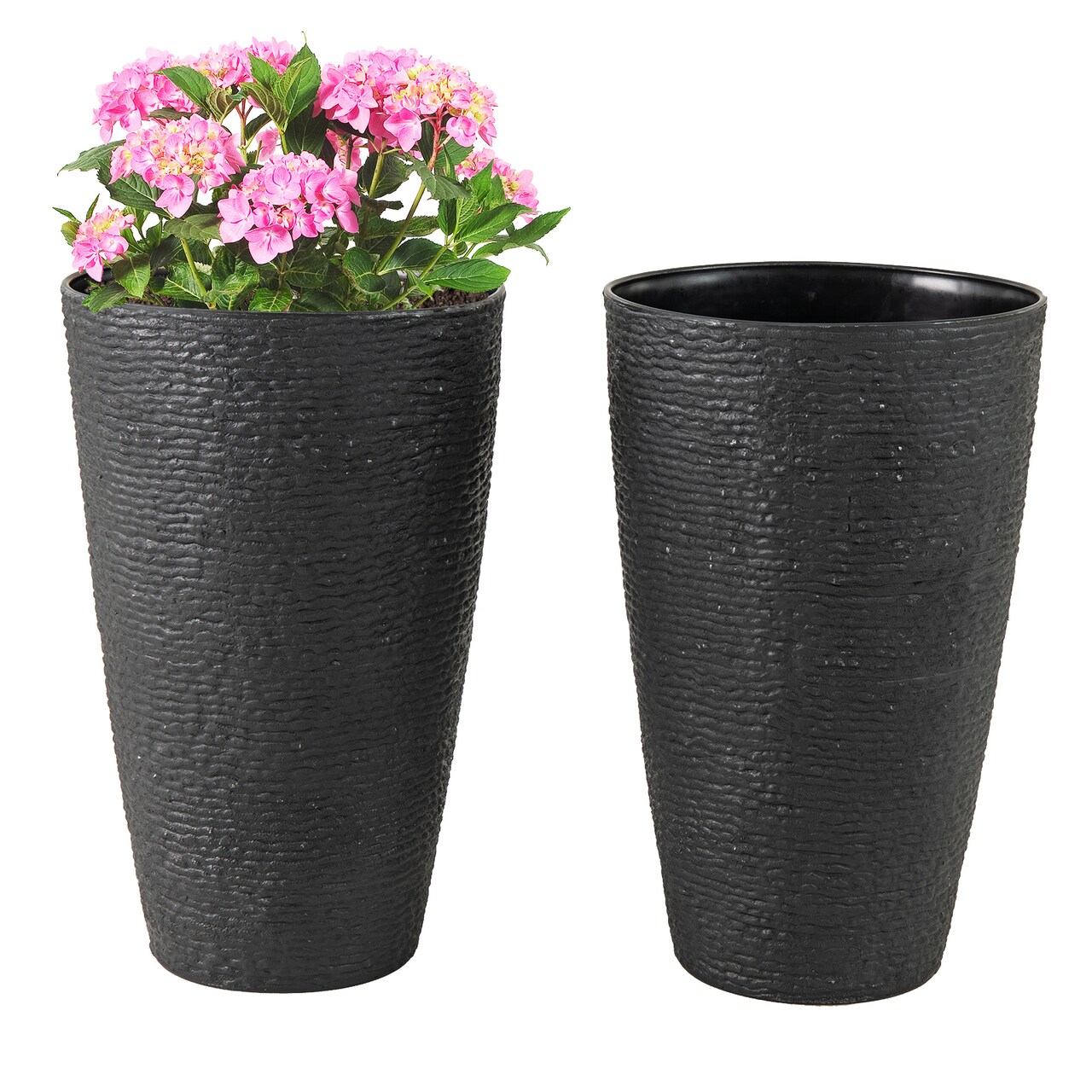 Set of 2 Round Plastic Flower Pots 21 Inch Tall with Drainage Holes